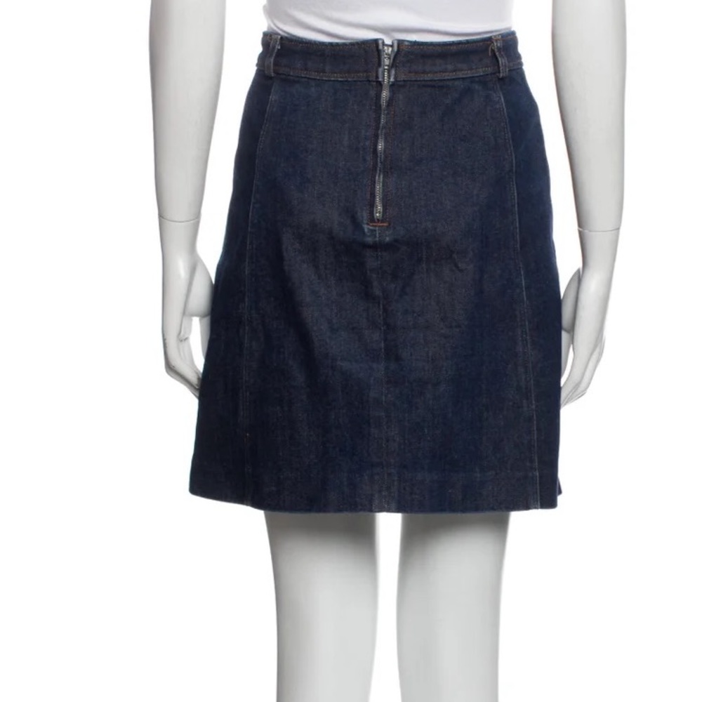 Vanessa Seward denim a-line skirt high waisted pockets dark wash solid blue - Picture 2 of 10
